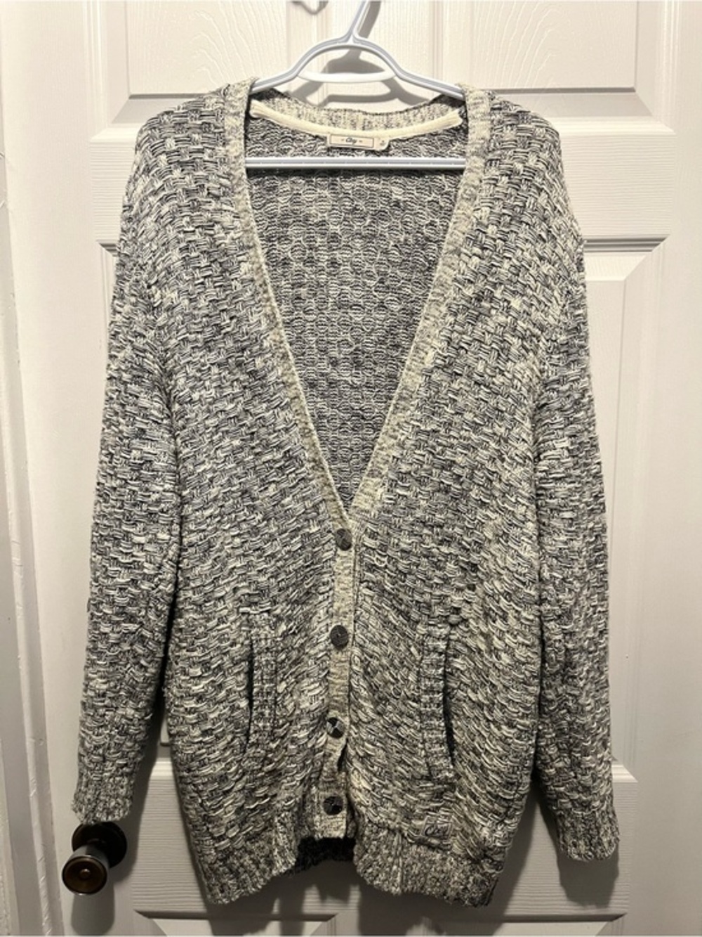Obey Cardigan Buttons Up Medium Men Long Sleeve White Black Knit Sweater grandpa